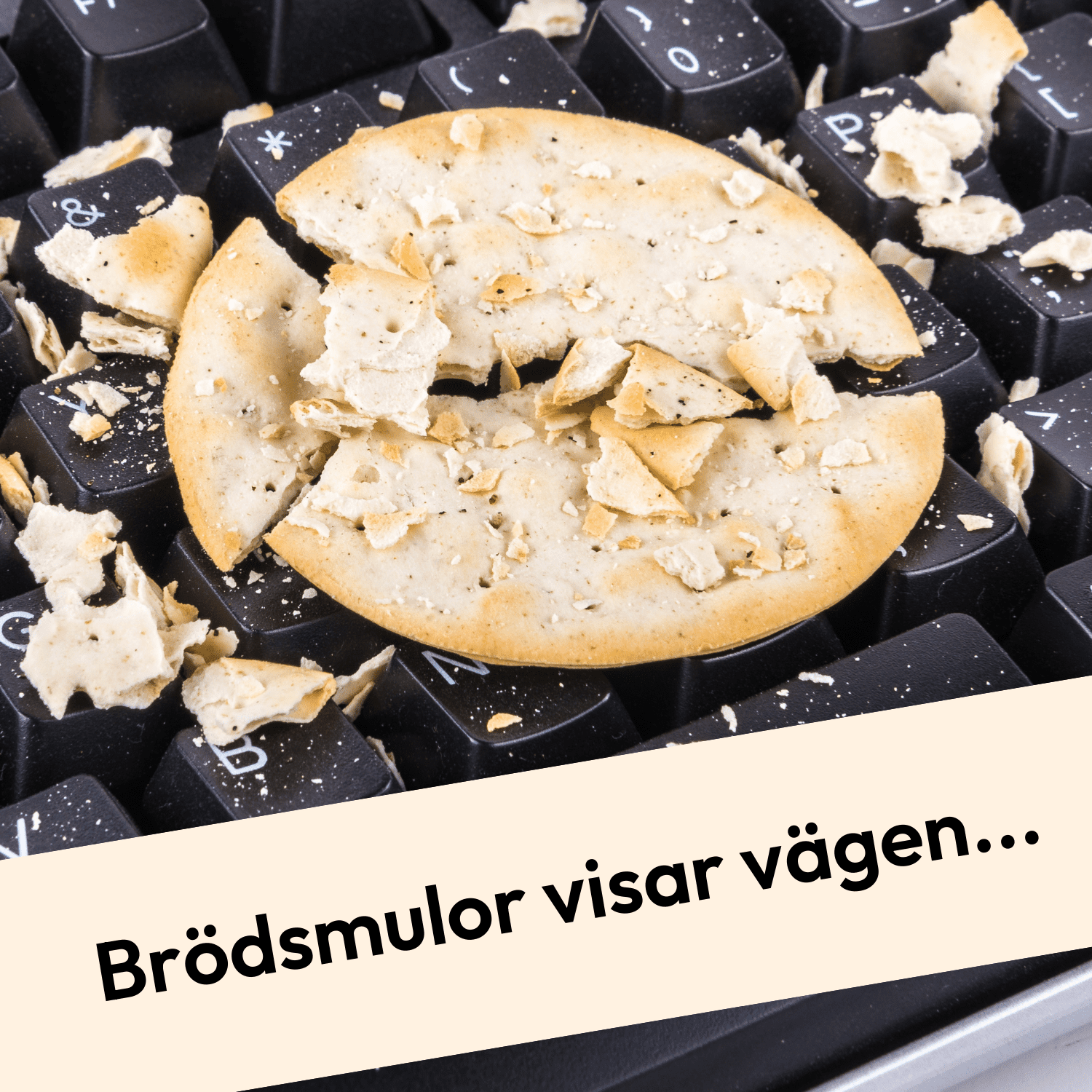Tangentbord med smulor på. Text på bilden: Brödsmulor visar vägen...